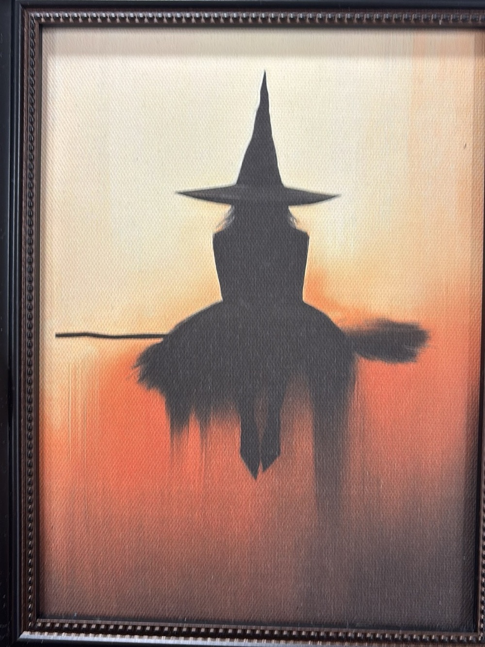 Framed Black Witch Silhouette Wall Art - Halloween Orange Accent